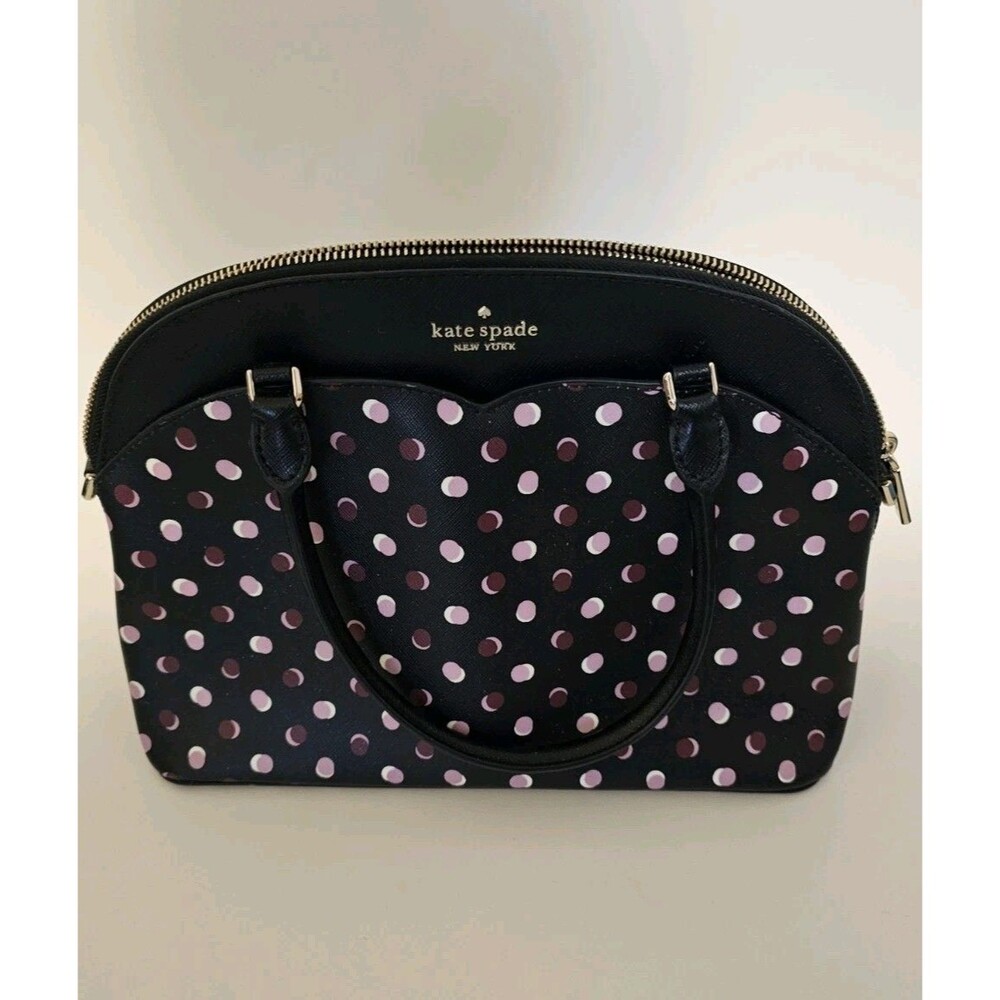 Kate Spade Payton Dome Crossbody Purse Bag Black With Multi Color Polka Dots